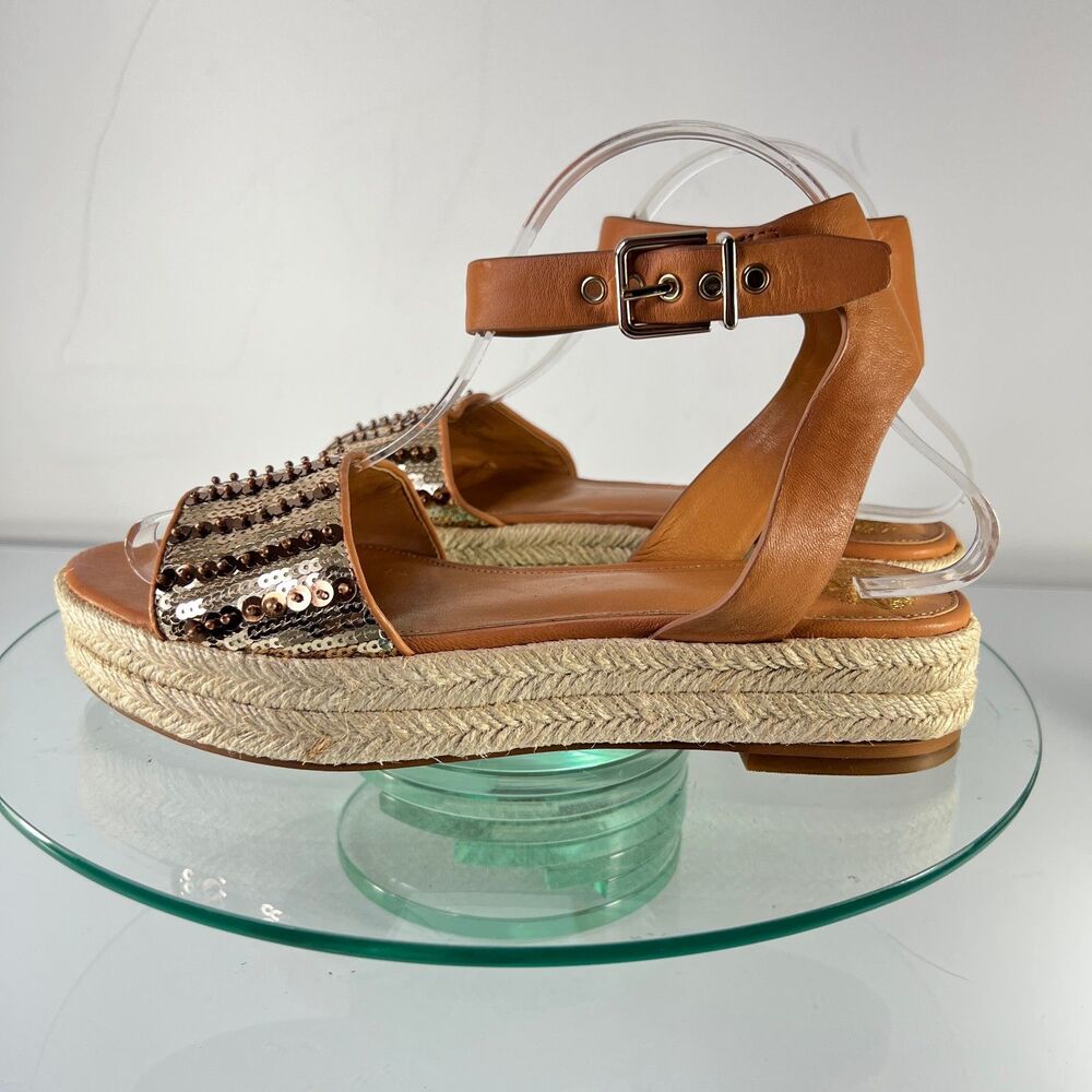 Vince Camuto Kathalia Flatform espadrille Brown Leather Sequin - Picture 3 of 7